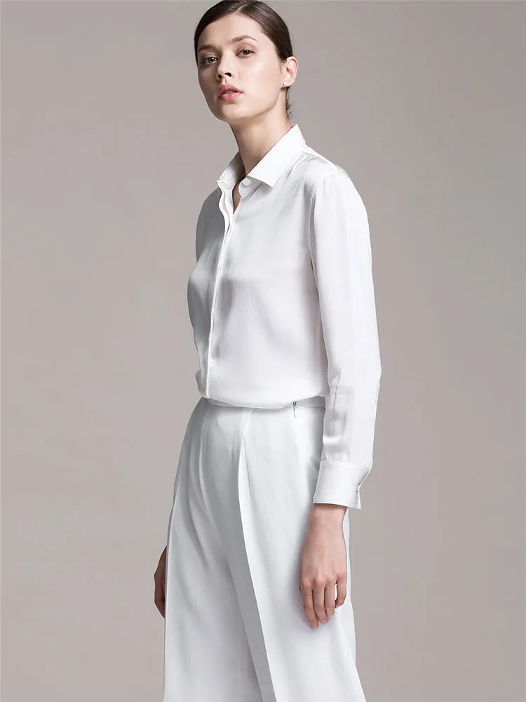 22 Momme Women's Basic Long-sleeved Silk Blouse with Hidden Placket