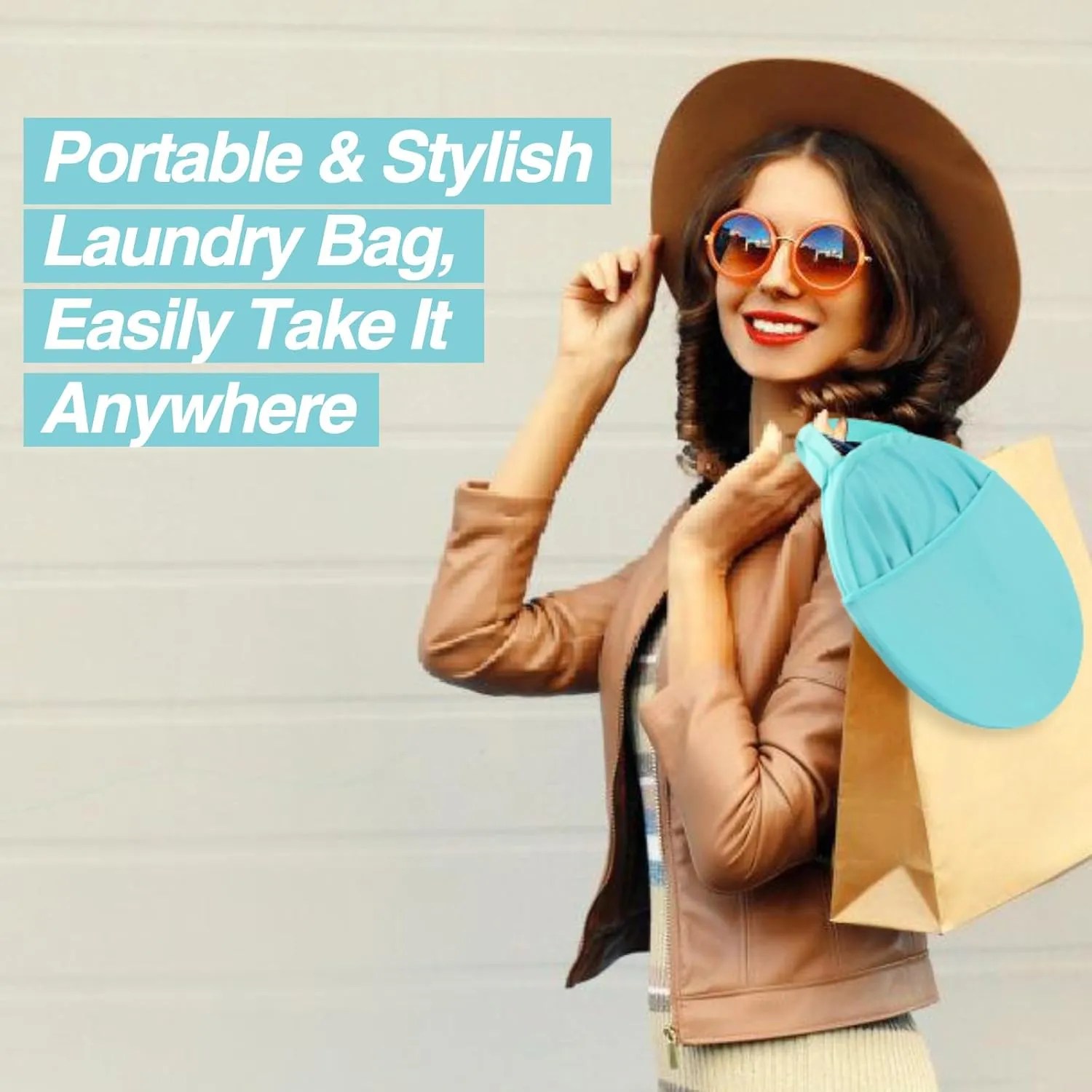 27" Pop Up Laundry Hamper, HEON Collapsible Laundry Basket for Dirty Clothes Dryer & Washer Removal, Foldable & Flexible Pop Up Clothes Hamper with Handles for Family Apartment Dorm(Cyan)