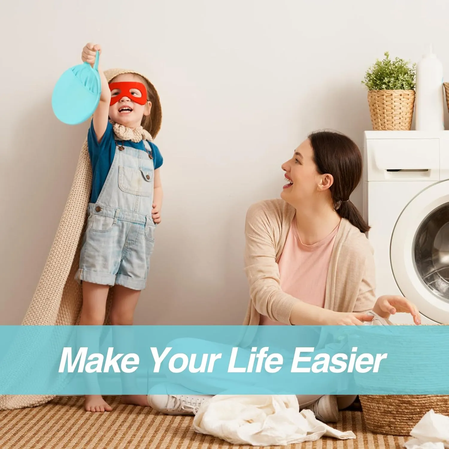 27" Pop Up Laundry Hamper, HEON Collapsible Laundry Basket for Dirty Clothes Dryer & Washer Removal, Foldable & Flexible Pop Up Clothes Hamper with Handles for Family Apartment Dorm(Cyan)