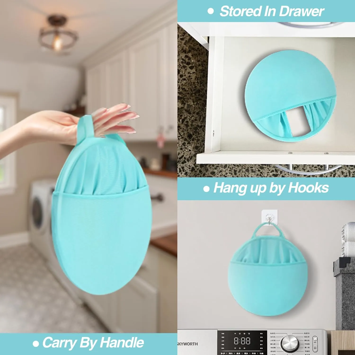 27" Pop Up Laundry Hamper, HEON Collapsible Laundry Basket for Dirty Clothes Dryer & Washer Removal, Foldable & Flexible Pop Up Clothes Hamper with Handles for Family Apartment Dorm(Cyan)