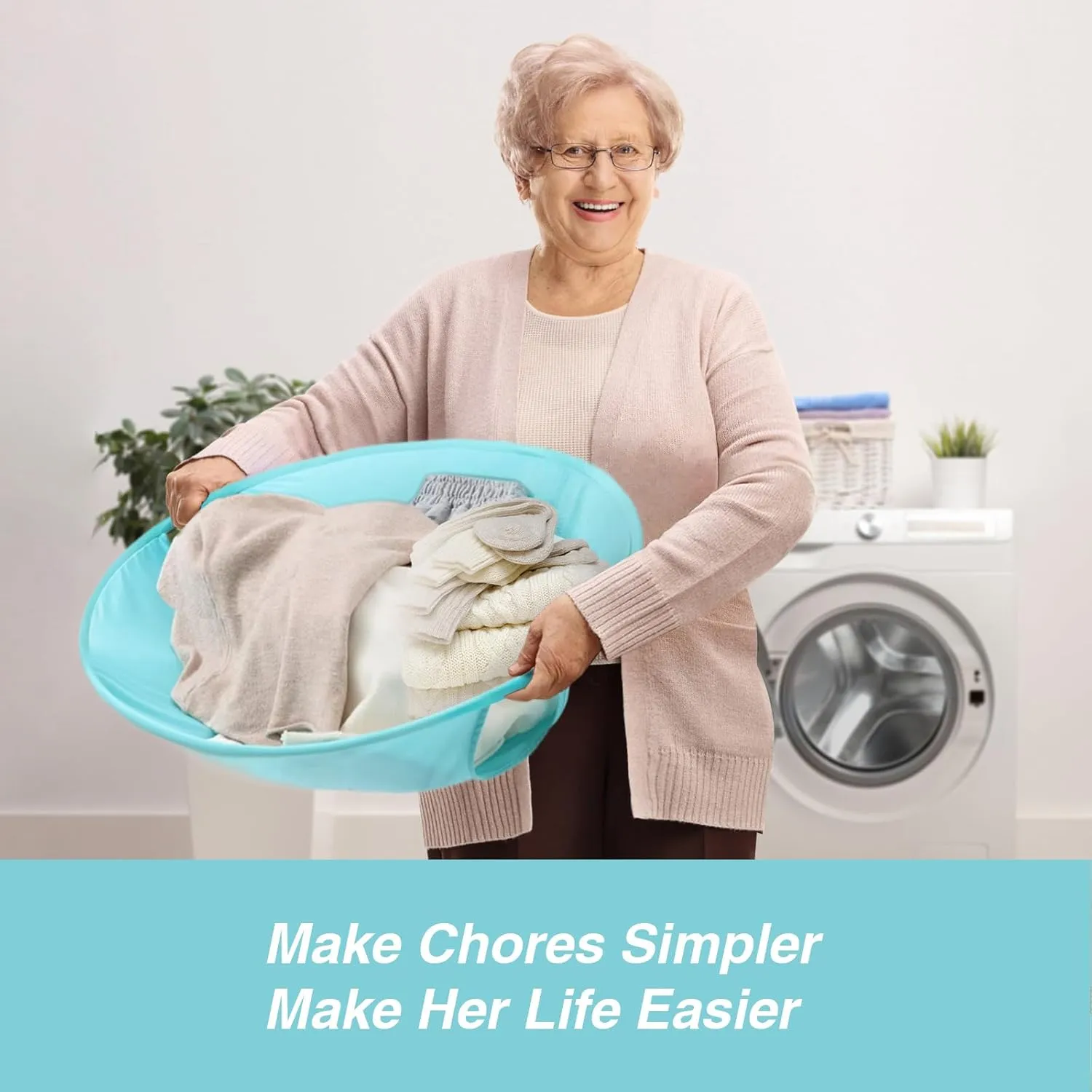 27" Pop Up Laundry Hamper, HEON Collapsible Laundry Basket for Dirty Clothes Dryer & Washer Removal, Foldable & Flexible Pop Up Clothes Hamper with Handles for Family Apartment Dorm(Cyan)