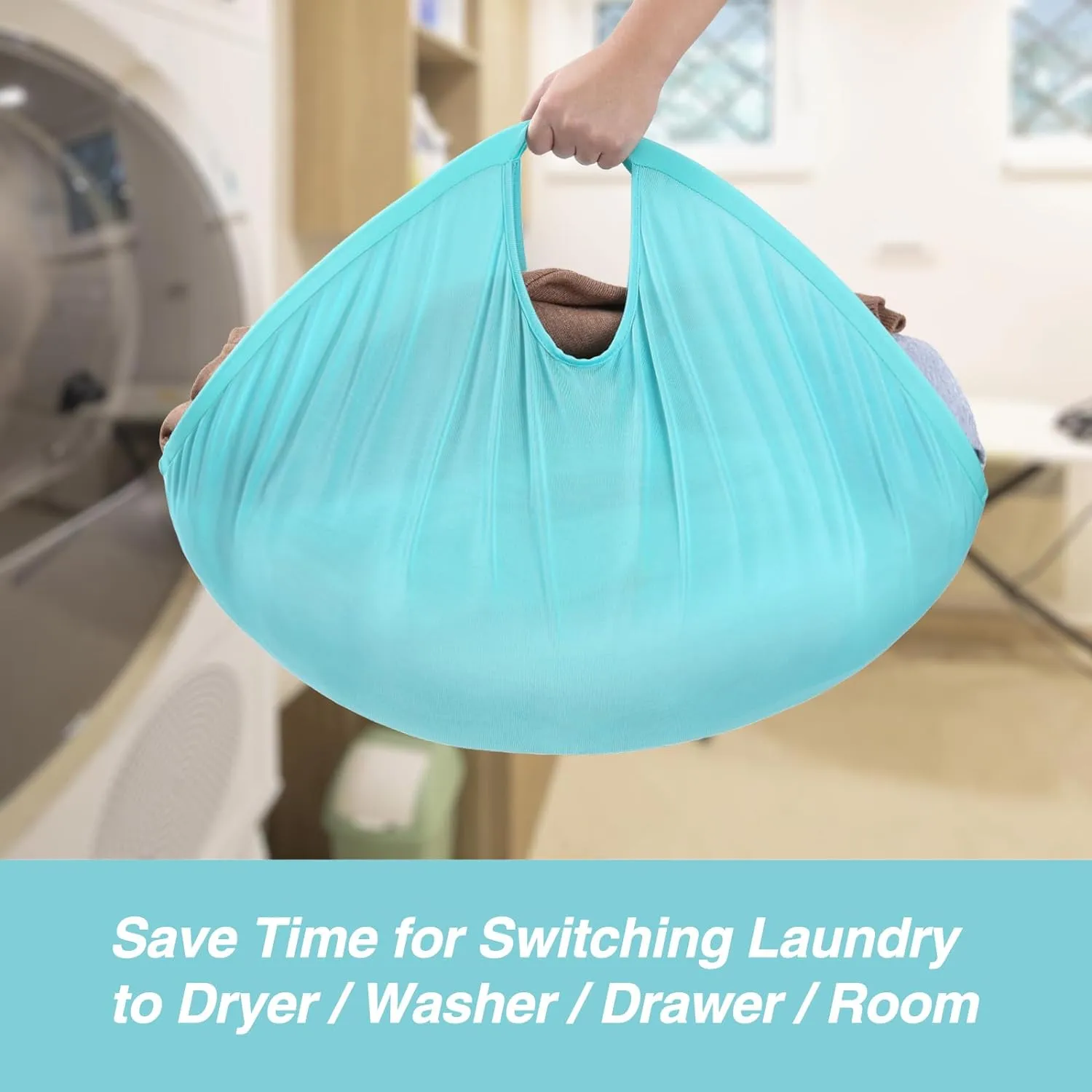 27" Pop Up Laundry Hamper, HEON Collapsible Laundry Basket for Dirty Clothes Dryer & Washer Removal, Foldable & Flexible Pop Up Clothes Hamper with Handles for Family Apartment Dorm(Cyan)