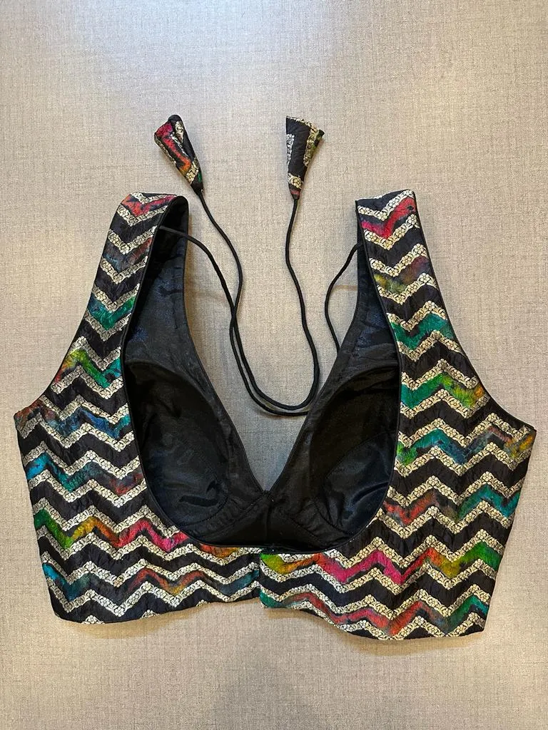 42A056 Black Tie And Dye Sleeveless Saree Blouse