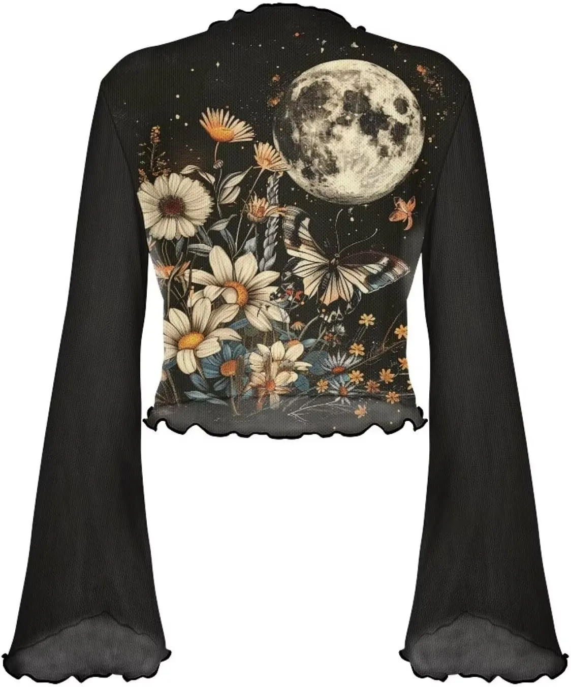 70S Tops for Women Disco Top Plus Size Bell Sleeve Top Mesh Tops