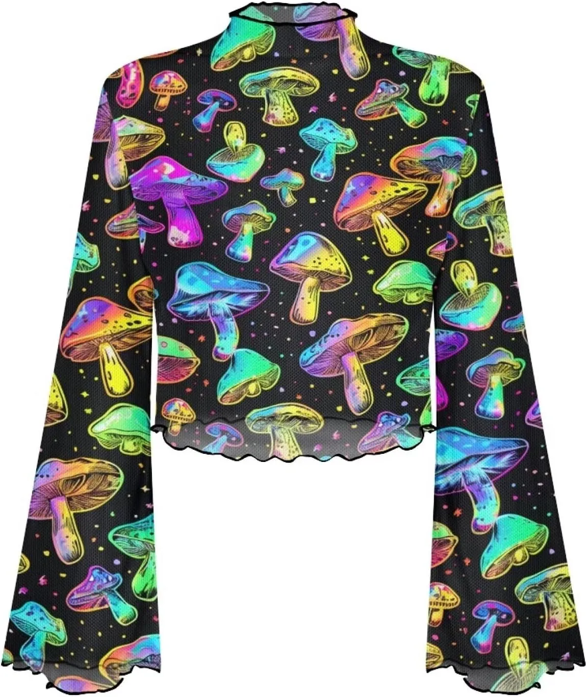 70S Tops for Women Disco Top Plus Size Bell Sleeve Top Mesh Tops