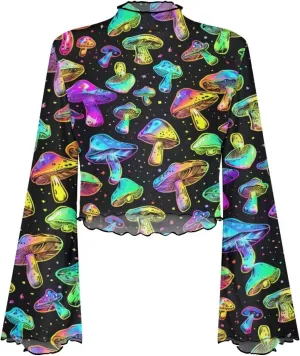 70S Tops for Women Disco Top Plus Size Bell Sleeve Top Mesh Tops