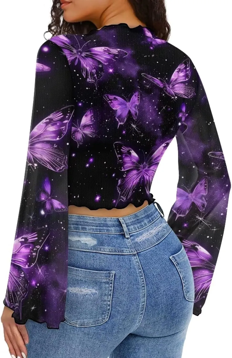 70S Tops for Women Disco Top Plus Size Bell Sleeve Top Mesh Tops