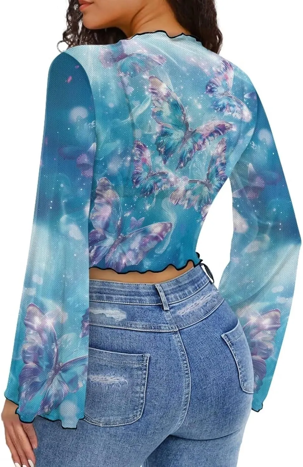 70S Tops for Women Plus Size Bell Sleeve Top Mesh Tops for Women Trumpet Sleeve Top
