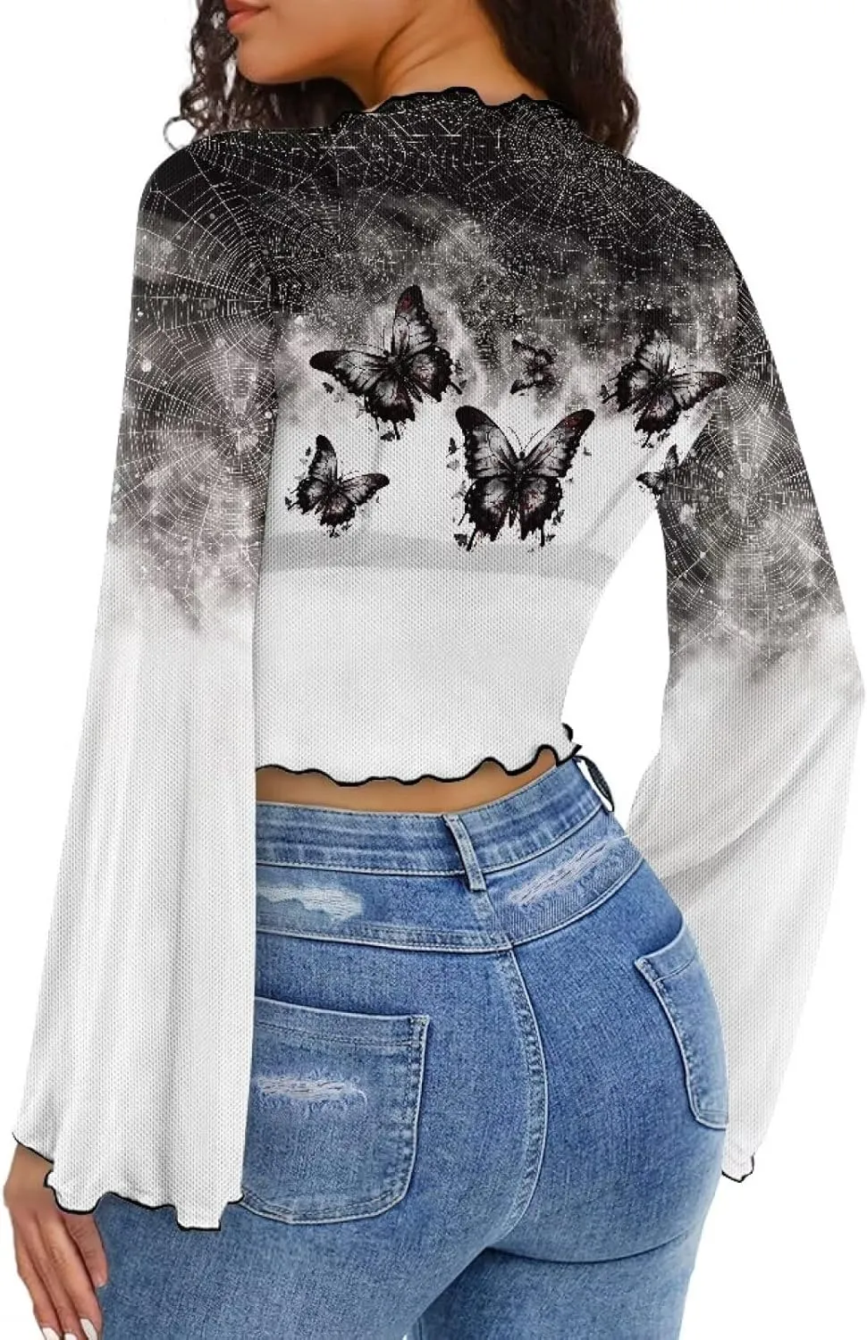 70S Tops for Women Plus Size Bell Sleeve Top Mesh Tops for Women Trumpet Sleeve Top