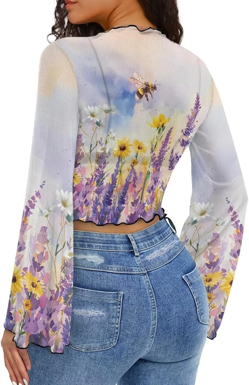 70S Tops for Women Plus Size Bell Sleeve Top Mesh Tops for Women Trumpet Sleeve Top