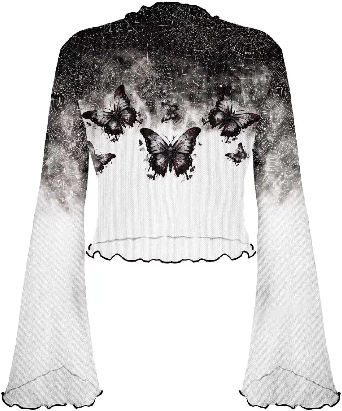 70S Tops for Women Plus Size Bell Sleeve Top Mesh Tops for Women Trumpet Sleeve Top