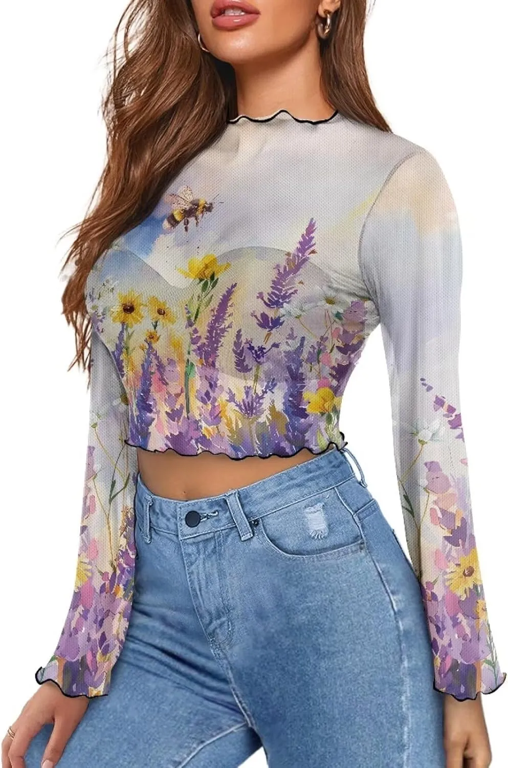 70S Tops for Women Plus Size Bell Sleeve Top Mesh Tops for Women Trumpet Sleeve Top