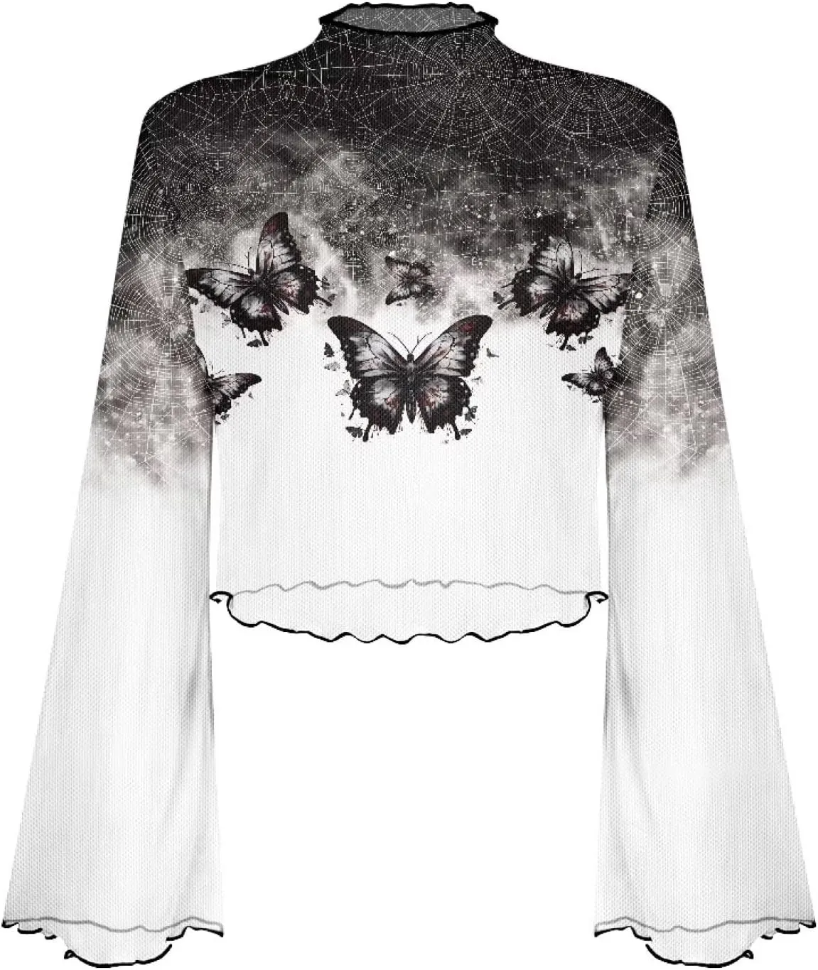 70S Tops for Women Plus Size Bell Sleeve Top Mesh Tops for Women Trumpet Sleeve Top