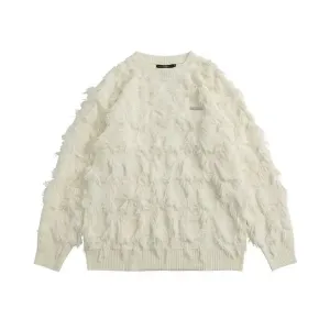 Aidase Men Pullover Solid O-neck Tassel Fashion Versatile Baggy American Knitwear Daily Hip Hop College Warm Cozy Soft Sweaters Chic
