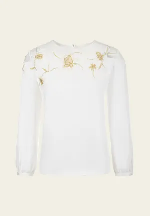 Appliqué Patchwork Puff-sleeve Top