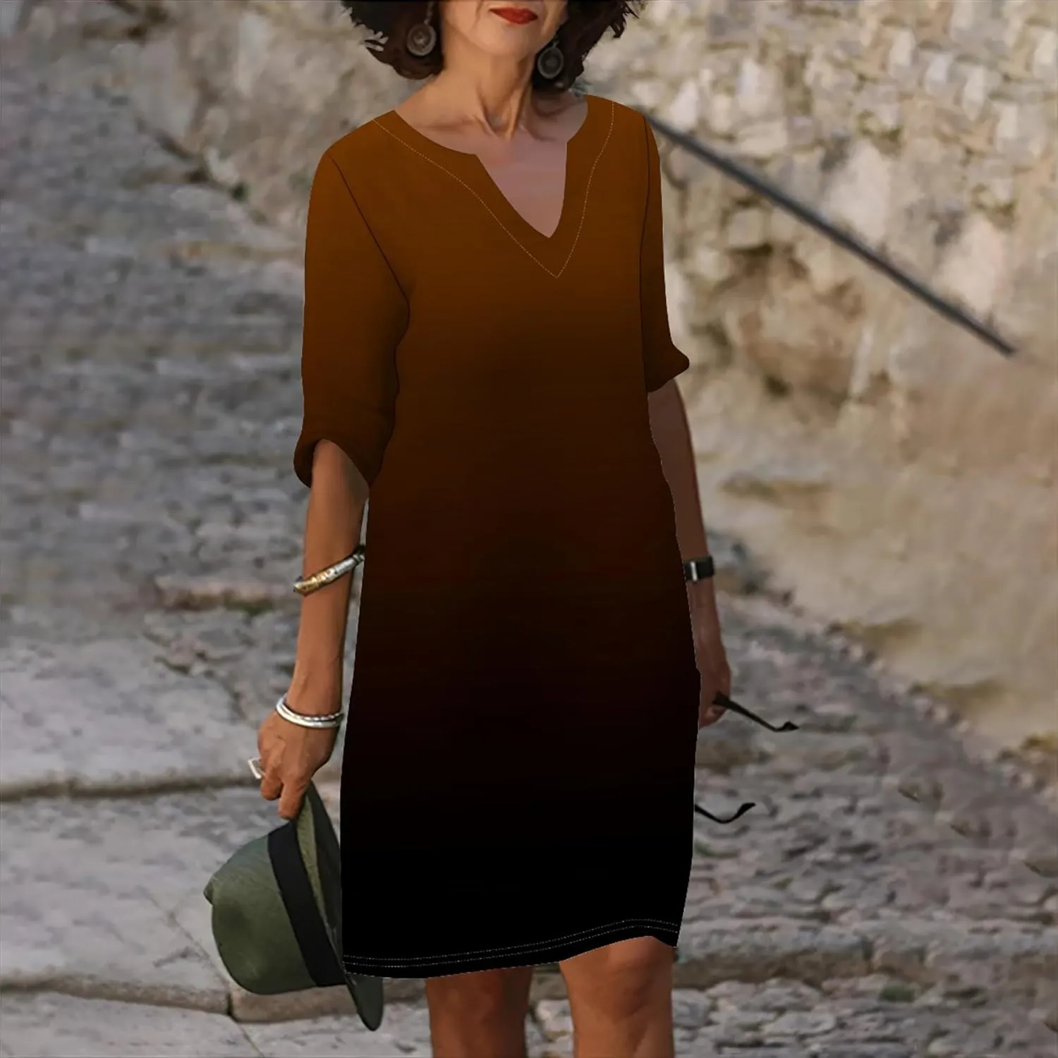 Autumn Elegant Flowy Solid Color Trendy Professional Dresses for Women V Neck Ruffle Short Sleeve Casual Shift Dress