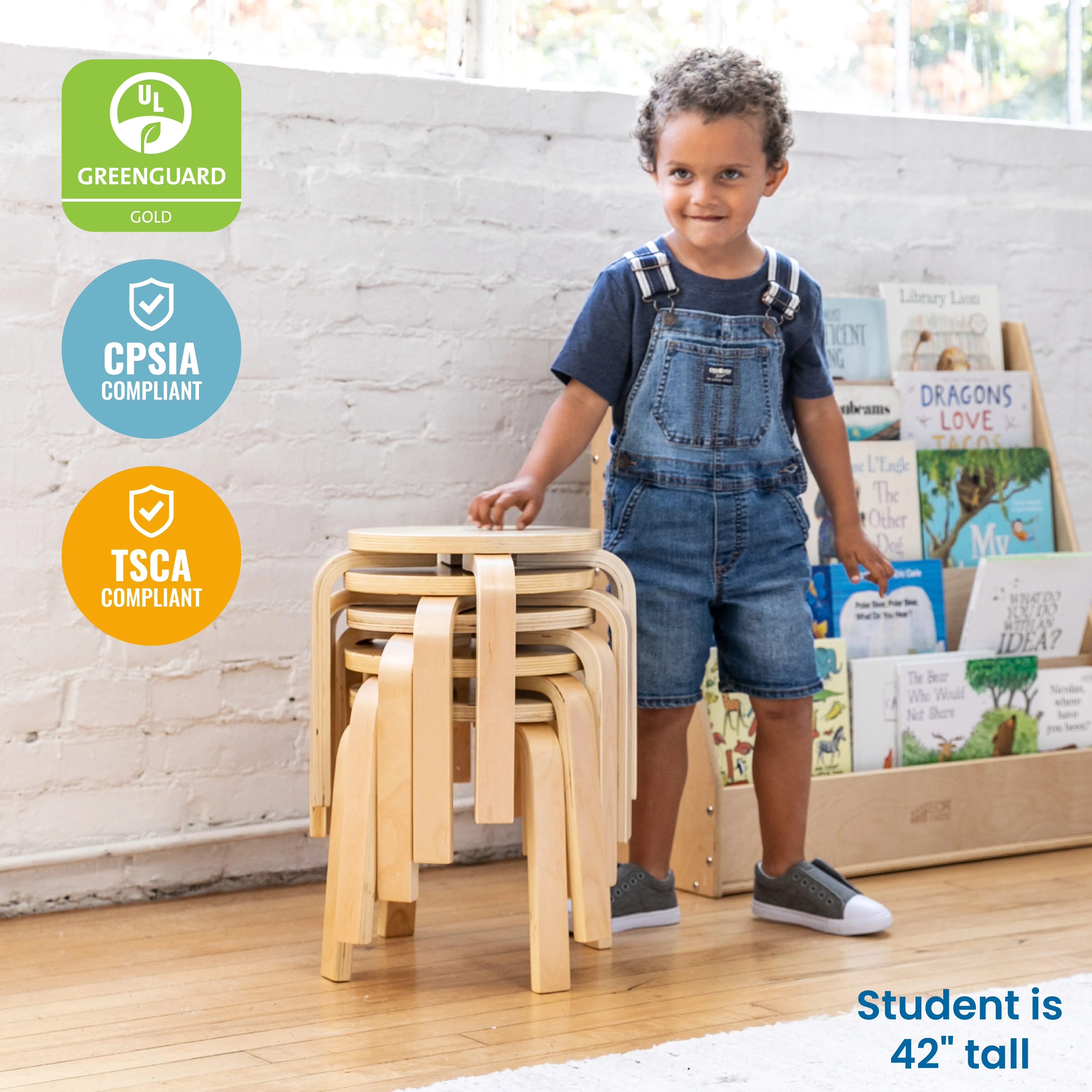 Bentwood Stackable Stools, Classroom Furniture, 6-Piece
