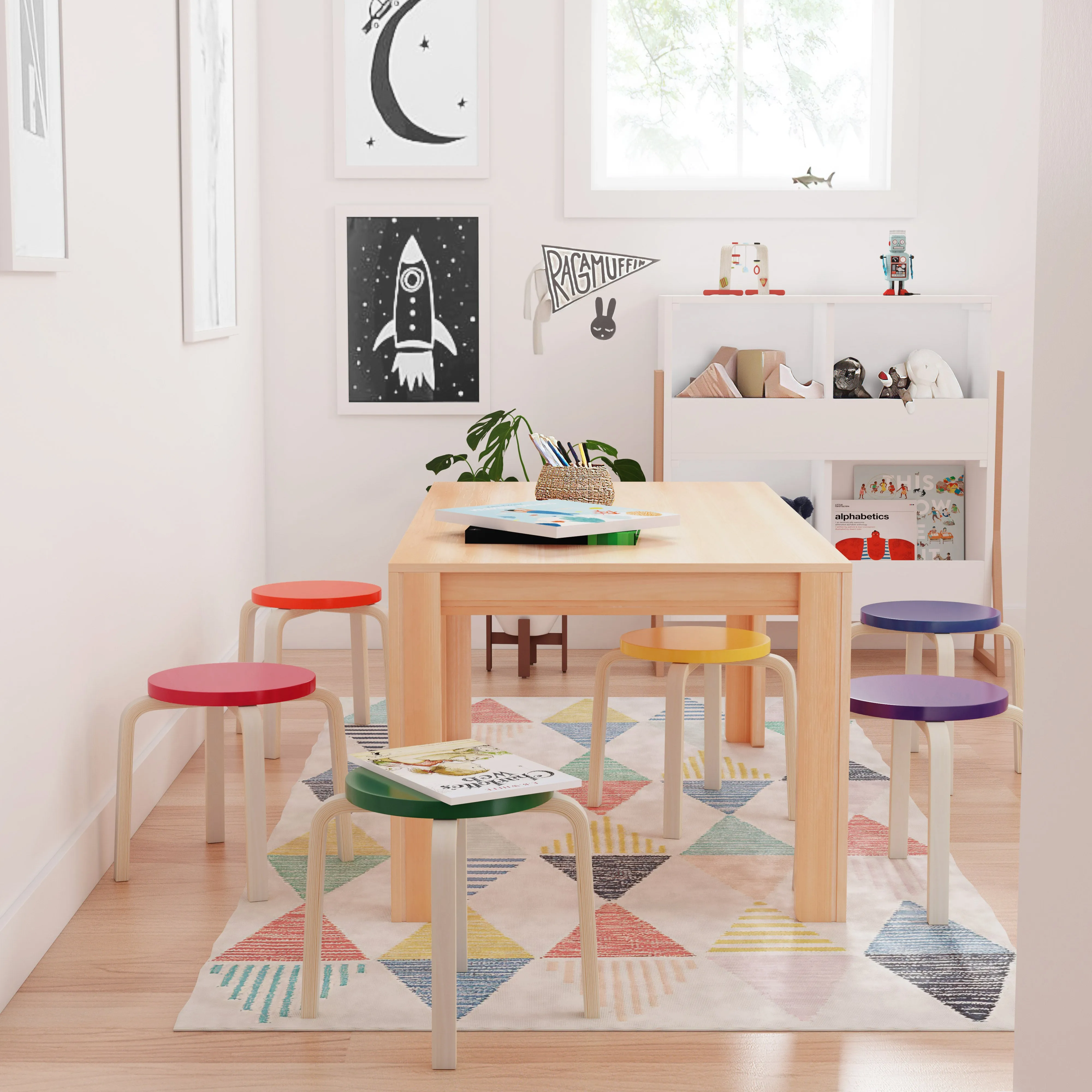 Bentwood Stackable Stools, Classroom Furniture, 6-Piece