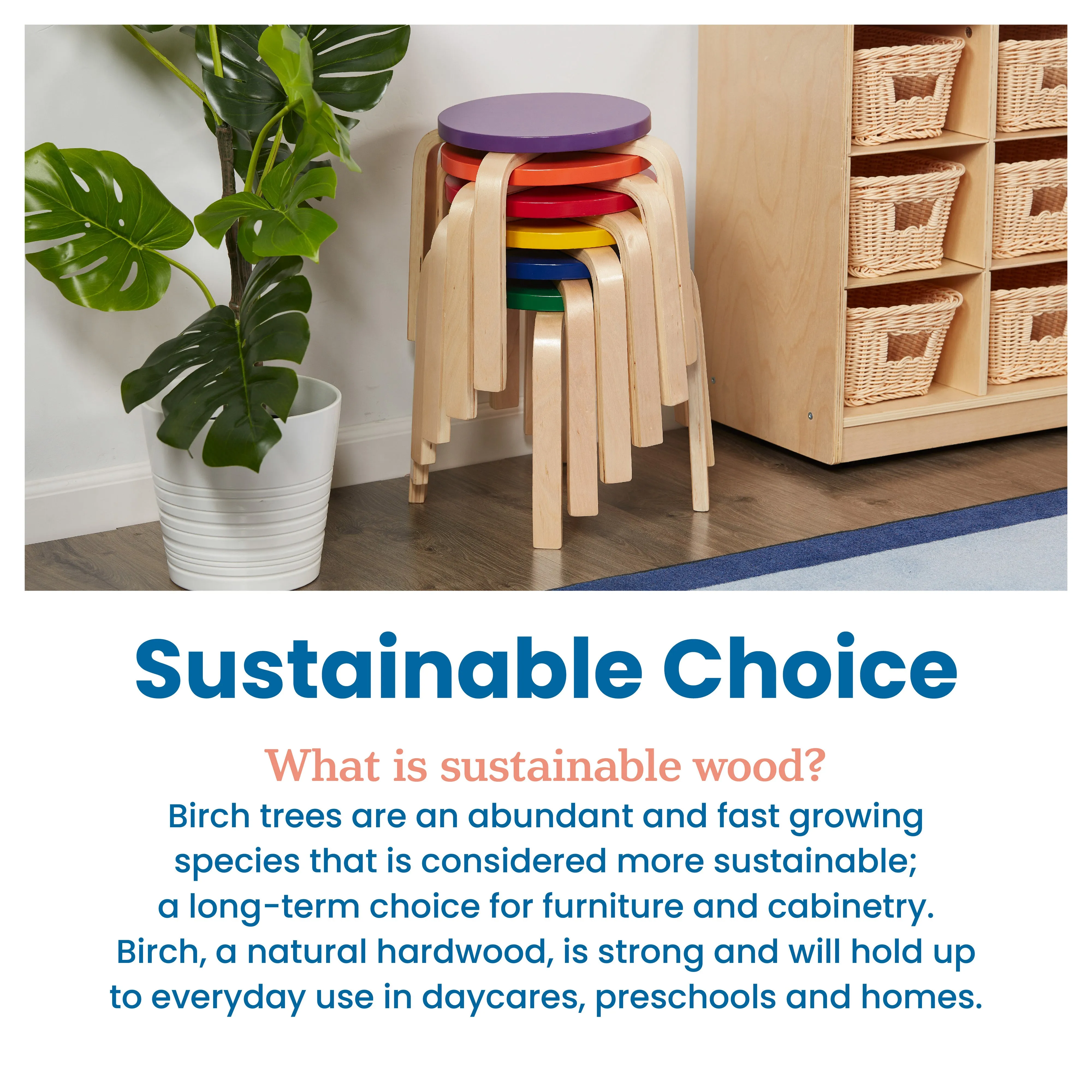 Bentwood Stackable Stools, Classroom Furniture, 6-Piece