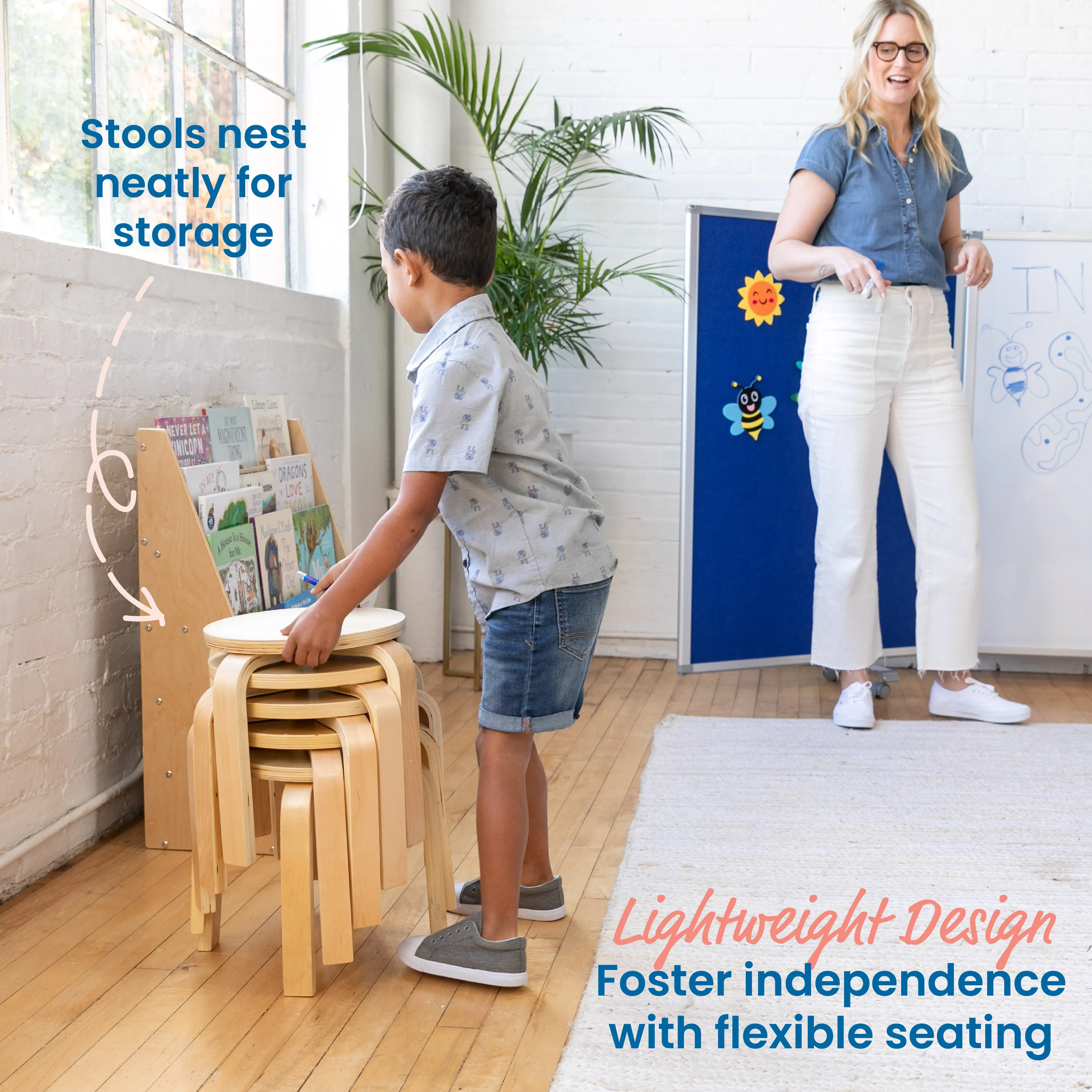 Bentwood Stackable Stools, Classroom Furniture, 6-Piece