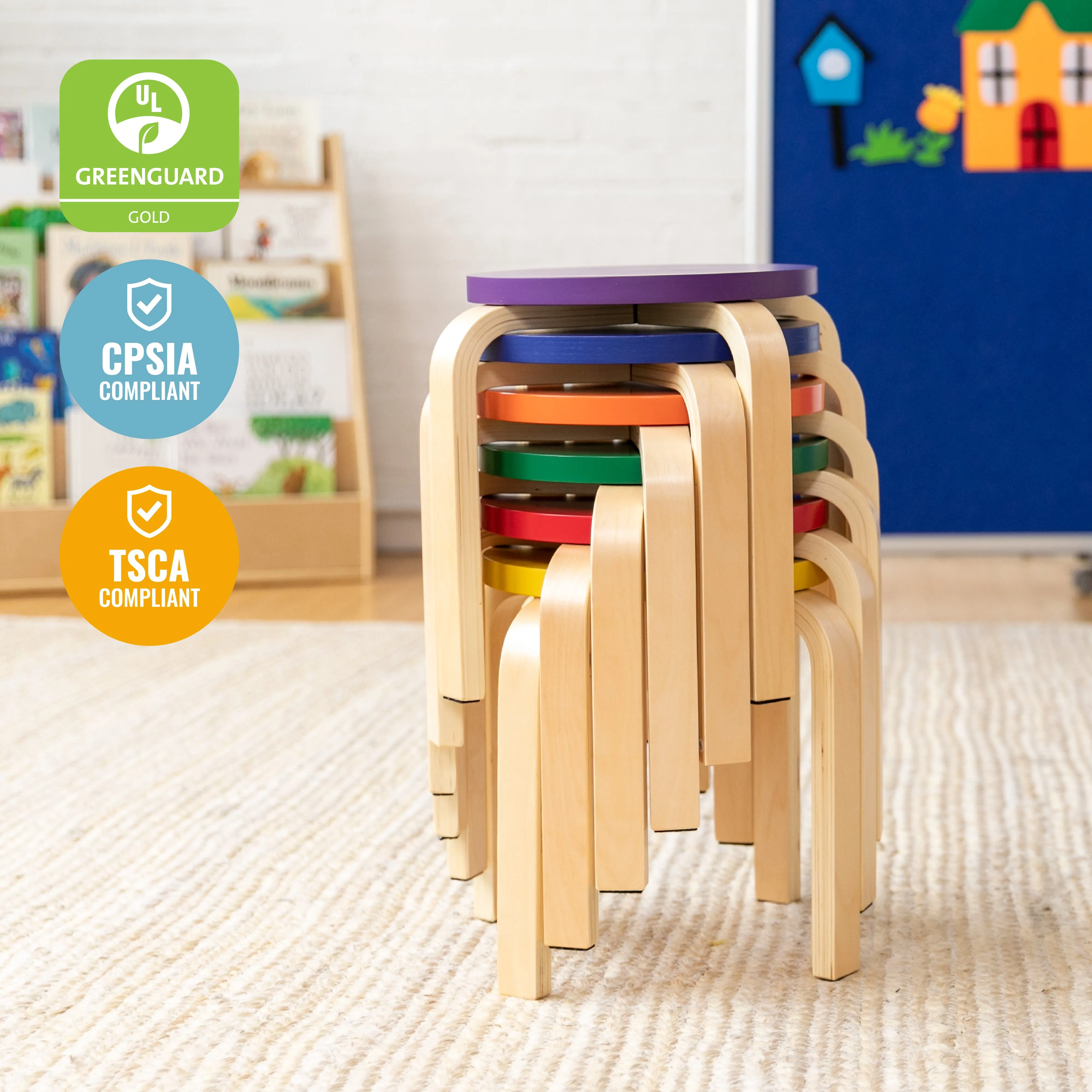 Bentwood Stackable Stools, Classroom Furniture, 6-Piece