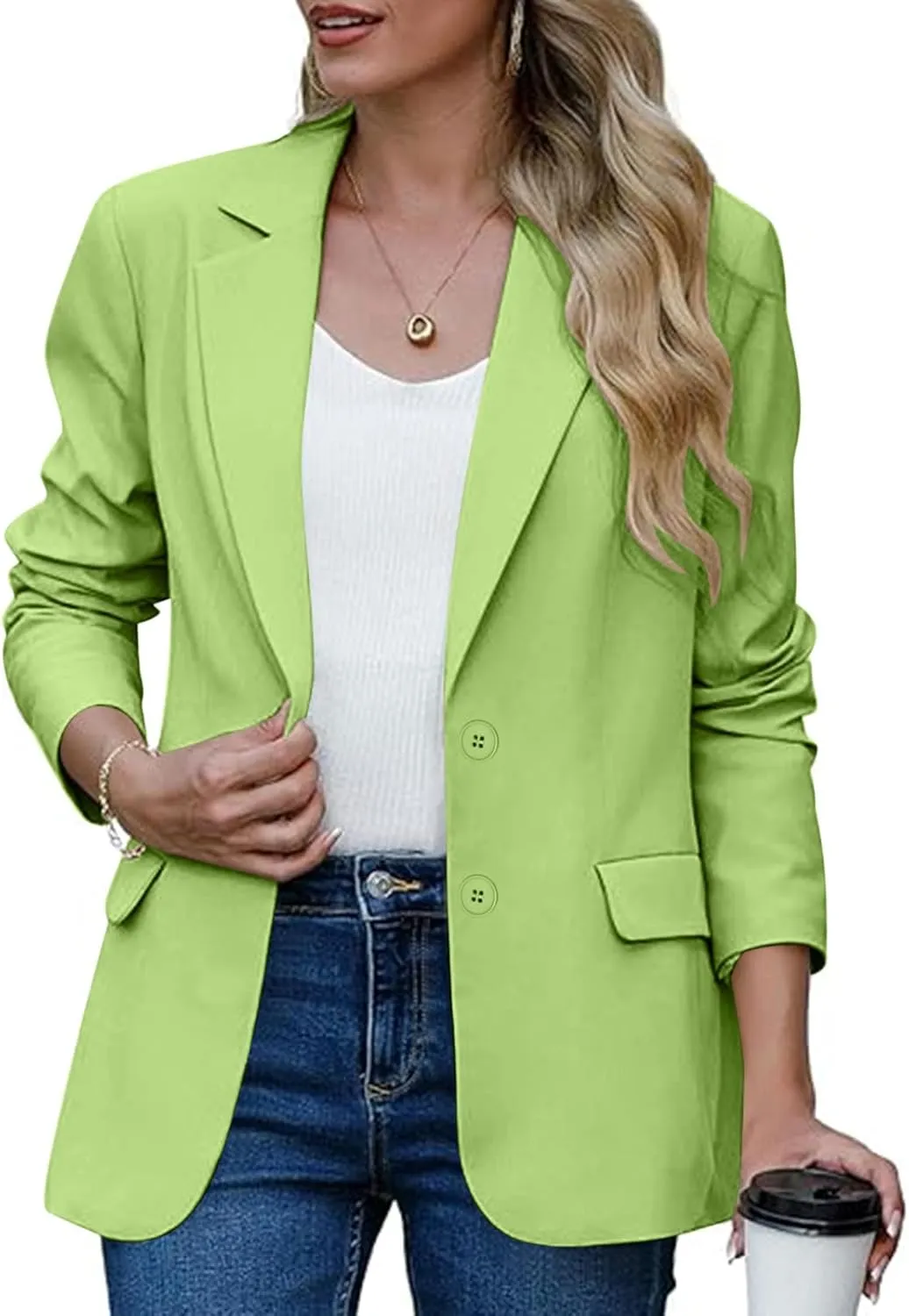 Blazers for Women Trendy Dressy Suit Jackets,2024 Winter Bussiness Suit Clothes,Long Sleeve Button Open Front Tops