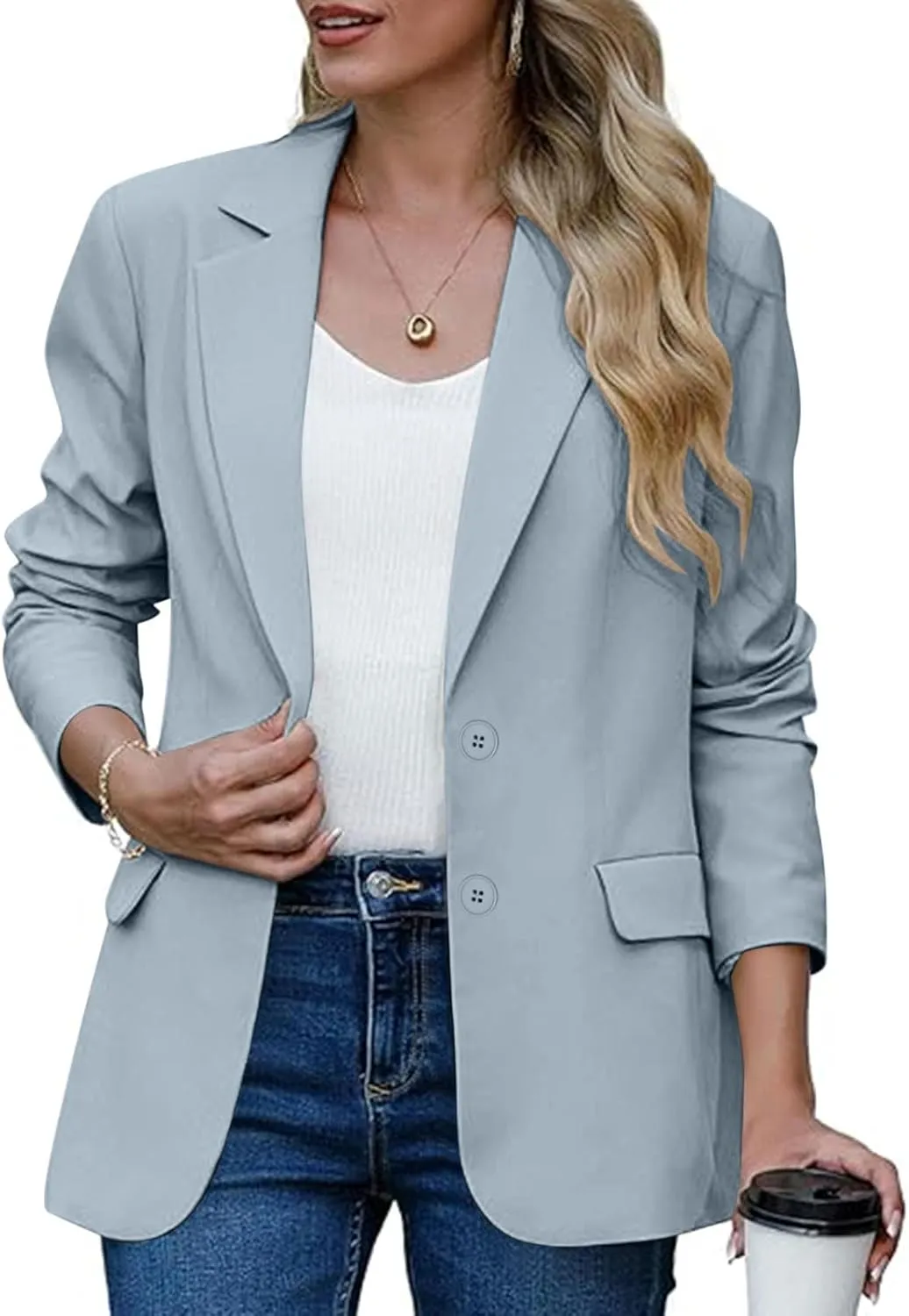 Blazers for Women Trendy Dressy Suit Jackets,2024 Winter Bussiness Suit Clothes,Long Sleeve Button Open Front Tops