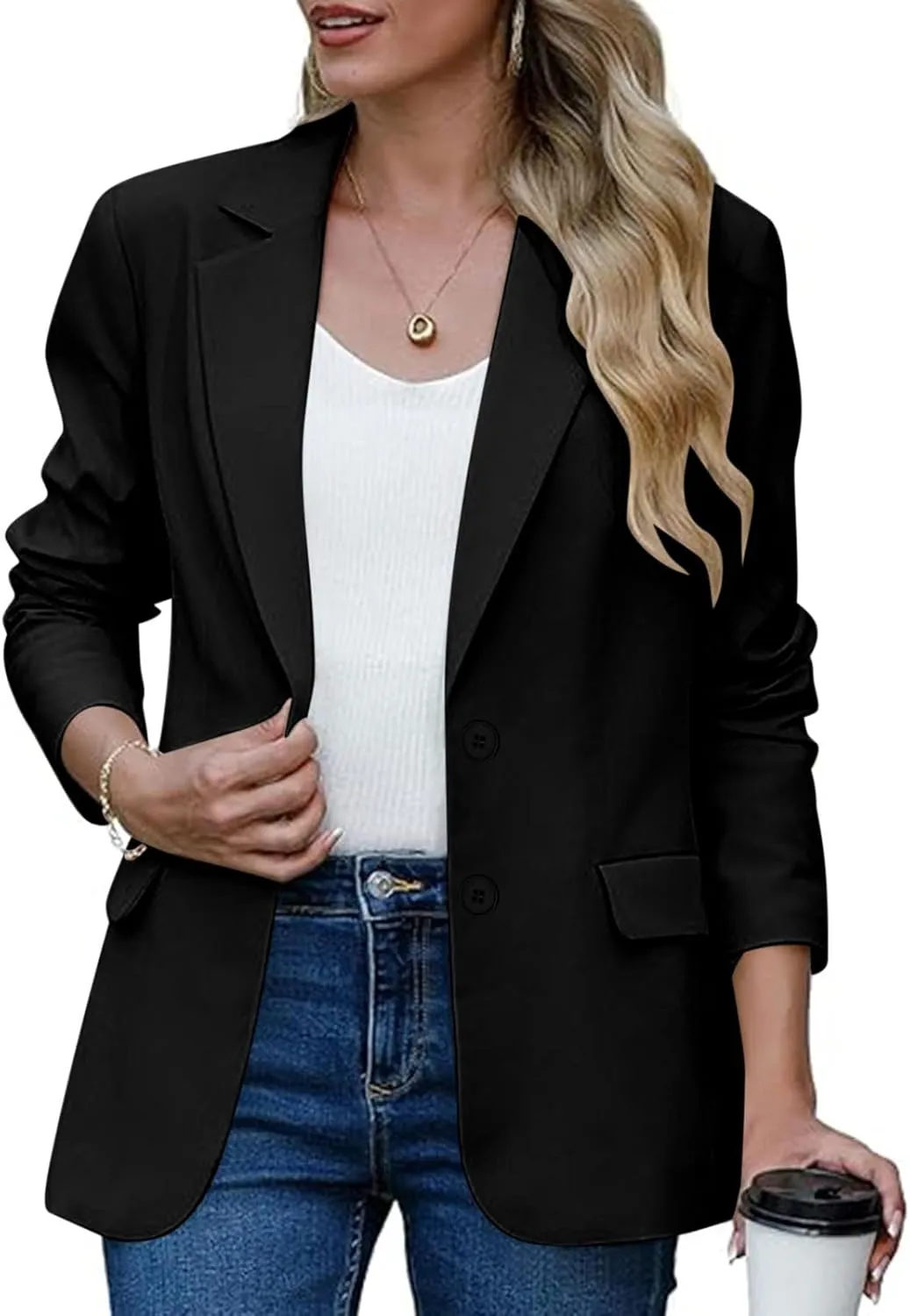 Blazers for Women Trendy Dressy Suit Jackets,2024 Winter Bussiness Suit Clothes,Long Sleeve Button Open Front Tops