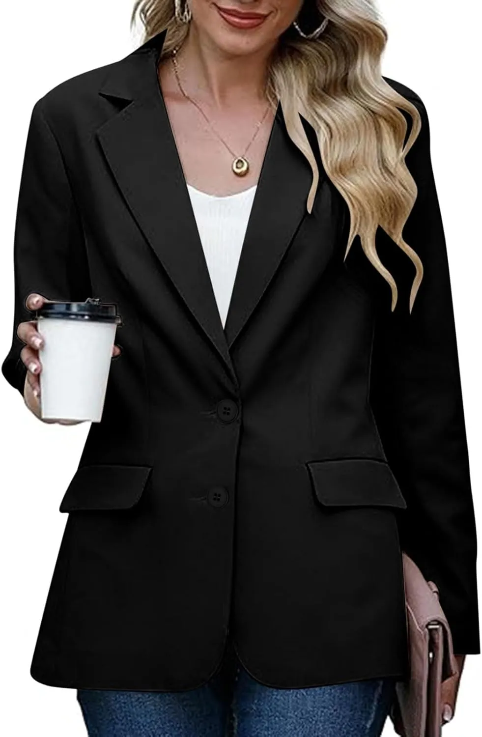 Blazers for Women Trendy Dressy Suit Jackets,2024 Winter Bussiness Suit Clothes,Long Sleeve Button Open Front Tops