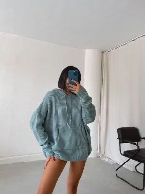 BLUE BABY CABLE KNIT HOODIE
