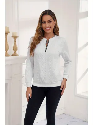 Cable Knit Pullover with Half-Zip Design