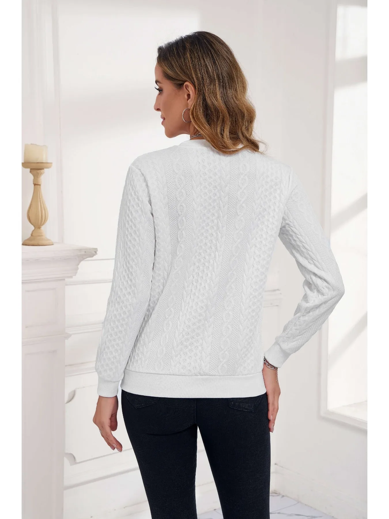 Cable Knit Pullover with Half-Zip Design