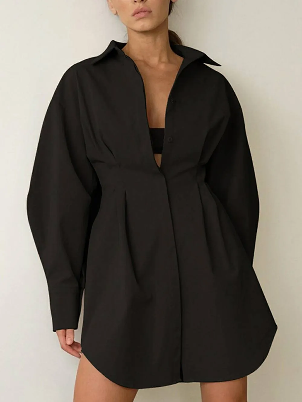 Casual Elegant Solid Patchwork Turndown Collar Shirt Dress Dresses