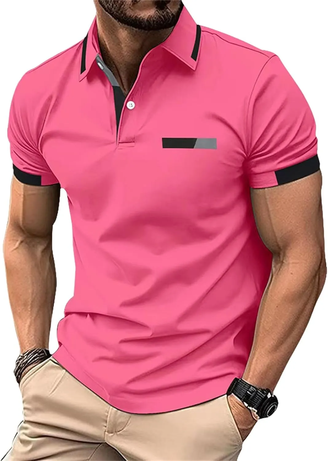 Casual Polo Shirts for Men Short Sleeve Work Business Tees Fashion Golf Slim Fit Lapel T-Shirts Classic Basic Tops