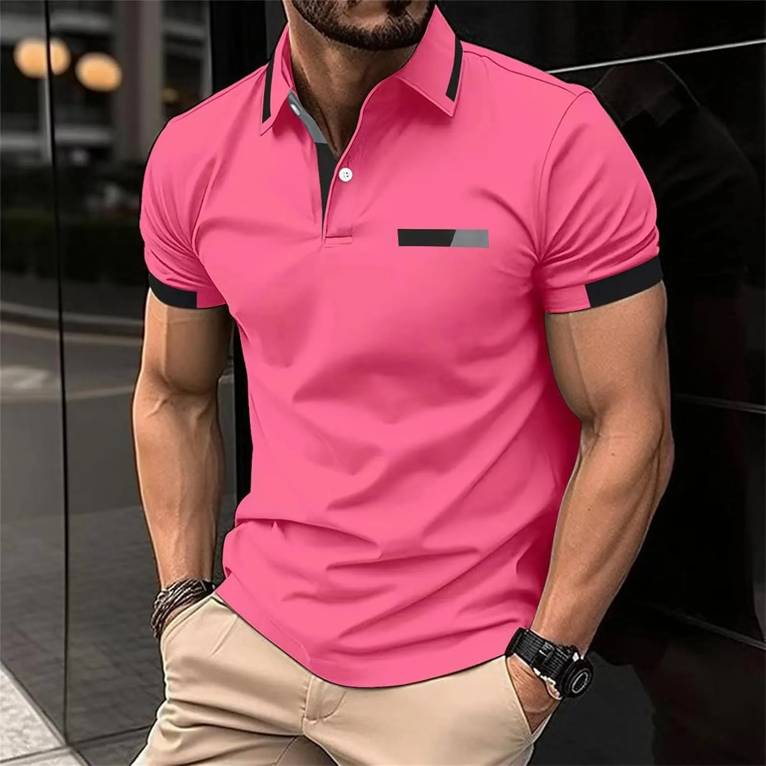 Casual Polo Shirts for Men Short Sleeve Work Business Tees Fashion Golf Slim Fit Lapel T-Shirts Classic Basic Tops