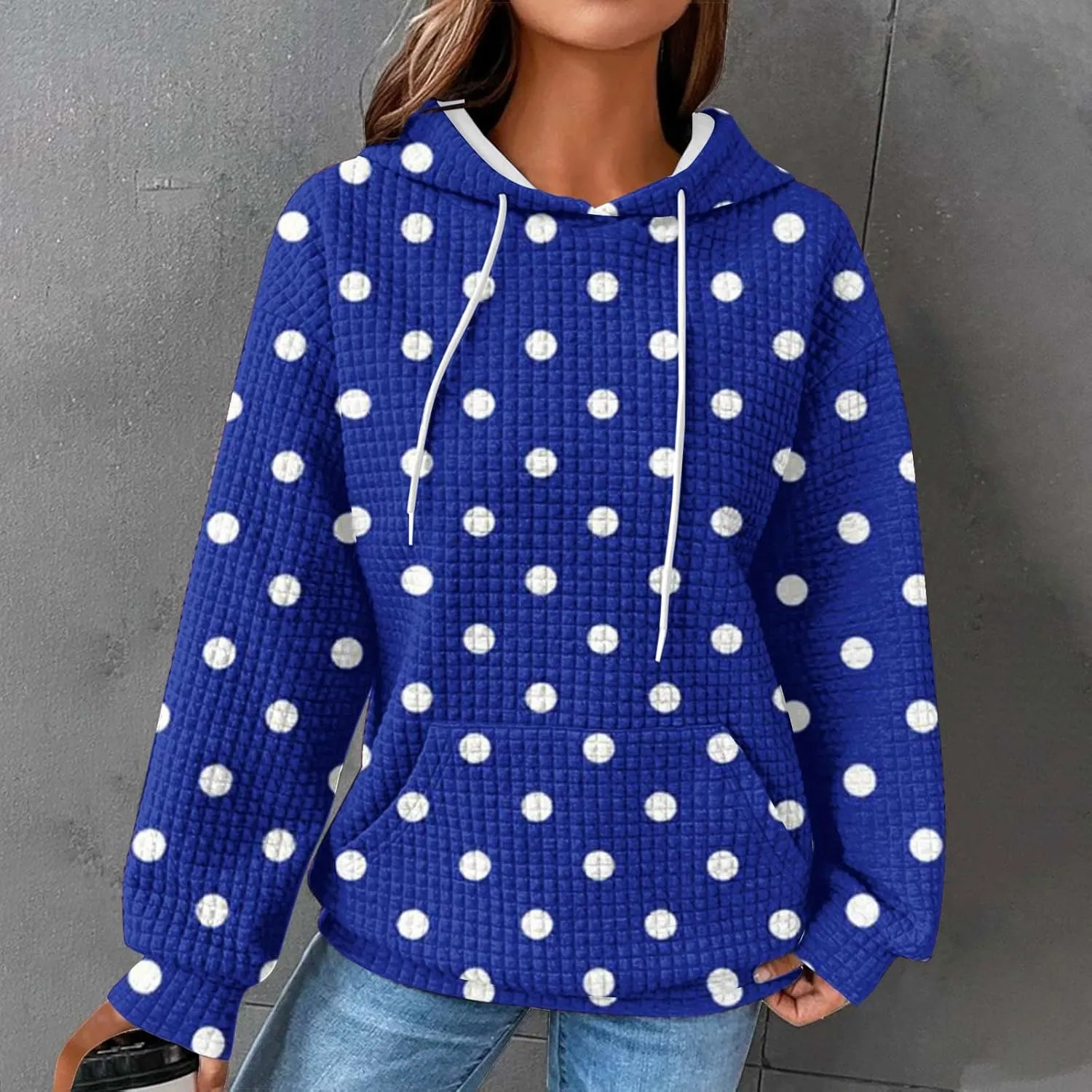 Casual Sweatshirts for Women Cute Polka Dots Drawstring Hoodies Athletic Pullover Hoody Fall Tops Cozy Preppy Clothes