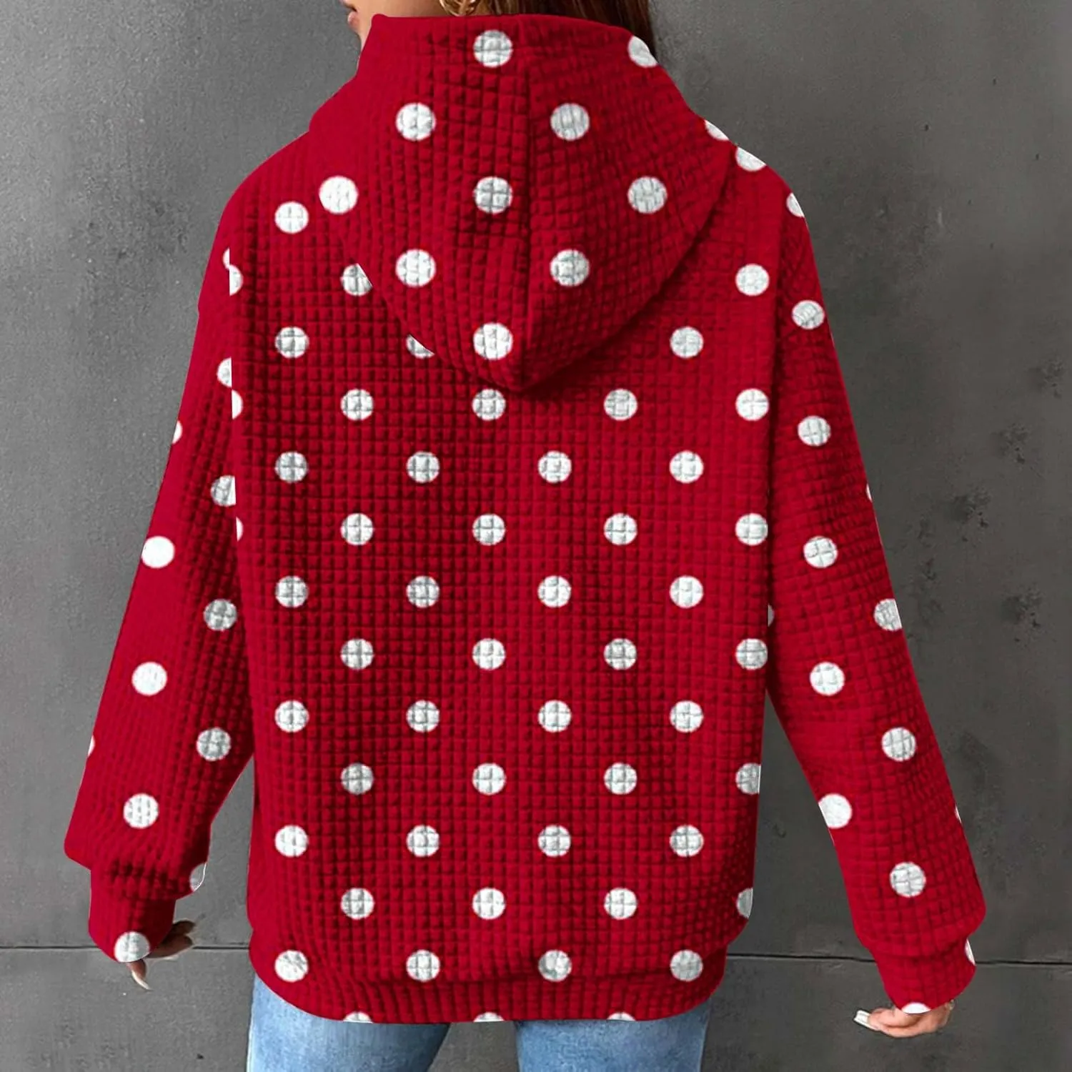 Casual Sweatshirts for Women Cute Polka Dots Drawstring Hoodies Athletic Pullover Hoody Fall Tops Cozy Preppy Clothes