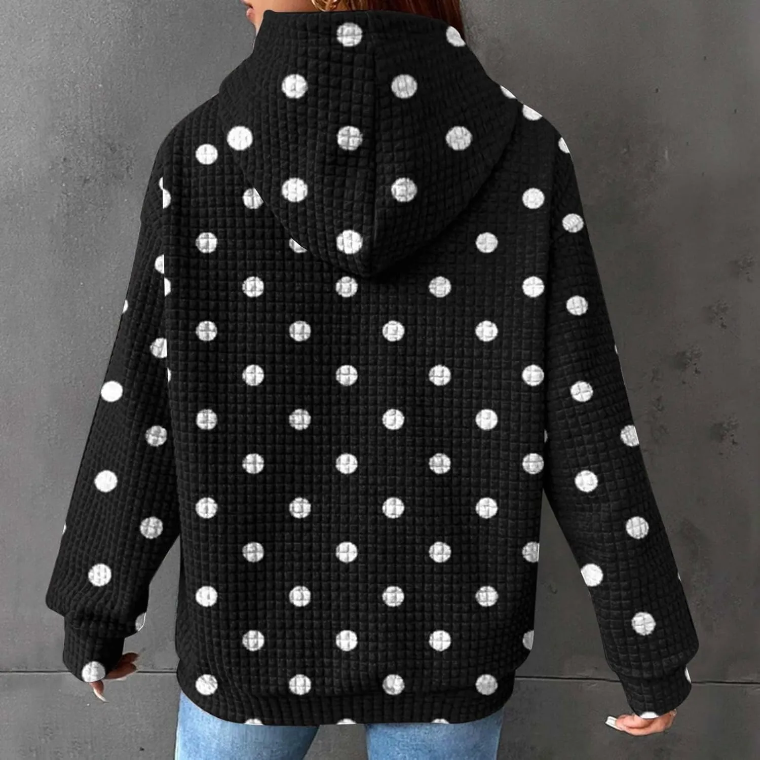 Casual Sweatshirts for Women Cute Polka Dots Drawstring Hoodies Athletic Pullover Hoody Fall Tops Cozy Preppy Clothes