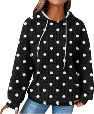 Casual Sweatshirts for Women Cute Polka Dots Drawstring Hoodies Athletic Pullover Hoody Fall Tops Cozy Preppy Clothes