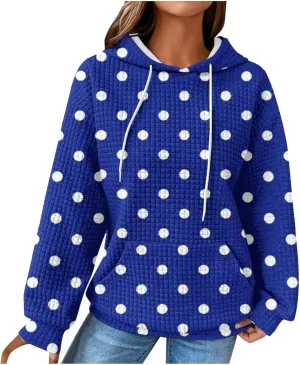 Casual Sweatshirts for Women Cute Polka Dots Drawstring Hoodies Athletic Pullover Hoody Fall Tops Cozy Preppy Clothes
