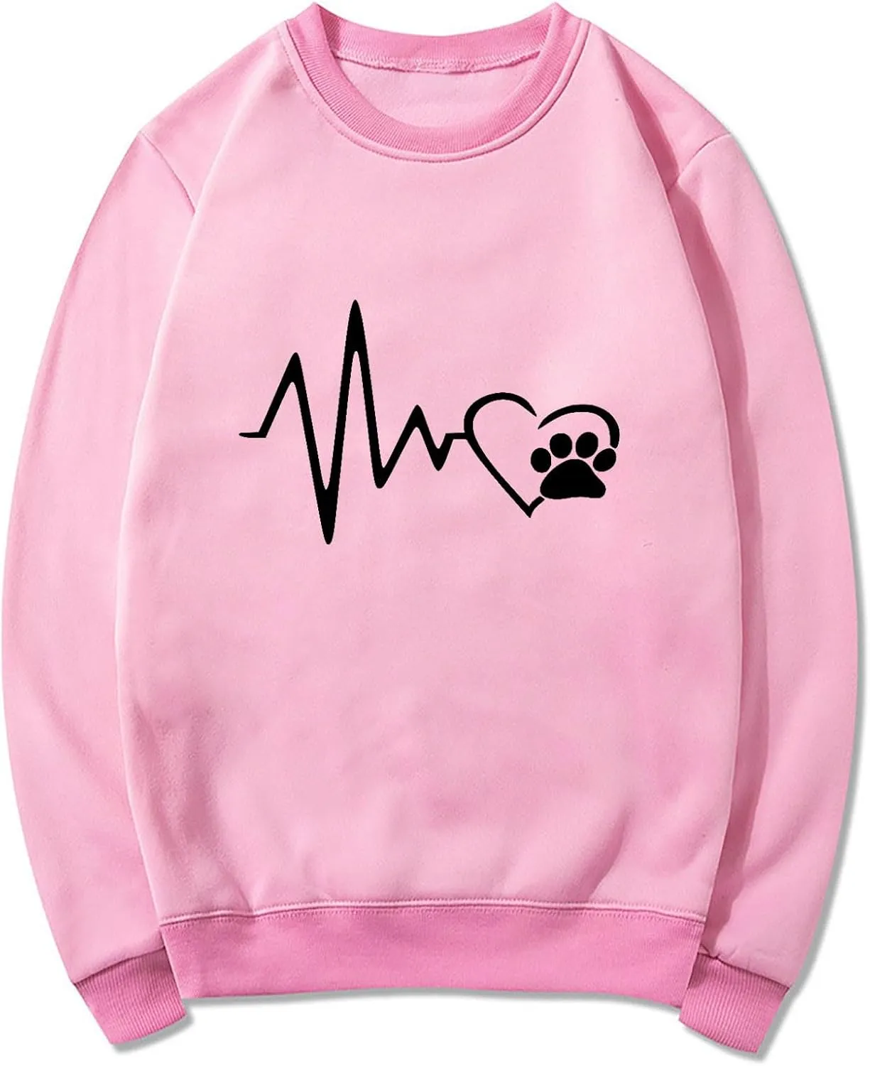 Ceboyel Women Heartbeat Print Crewneck Sweatshirt Long Sleeve Pullover Tops Shirts Sweater Cute Trendy Loose Fit Clothing