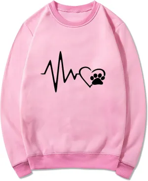 Ceboyel Women Heartbeat Print Crewneck Sweatshirt Long Sleeve Pullover Tops Shirts Sweater Cute Trendy Loose Fit Clothing