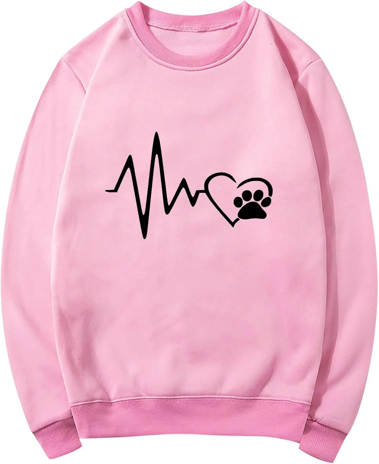 Ceboyel Women Heartbeat Print Crewneck Sweatshirt Long Sleeve Pullover Tops Shirts Sweater Cute Trendy Loose Fit Clothing