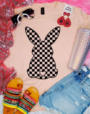 Checkered Bunny Peach Tee