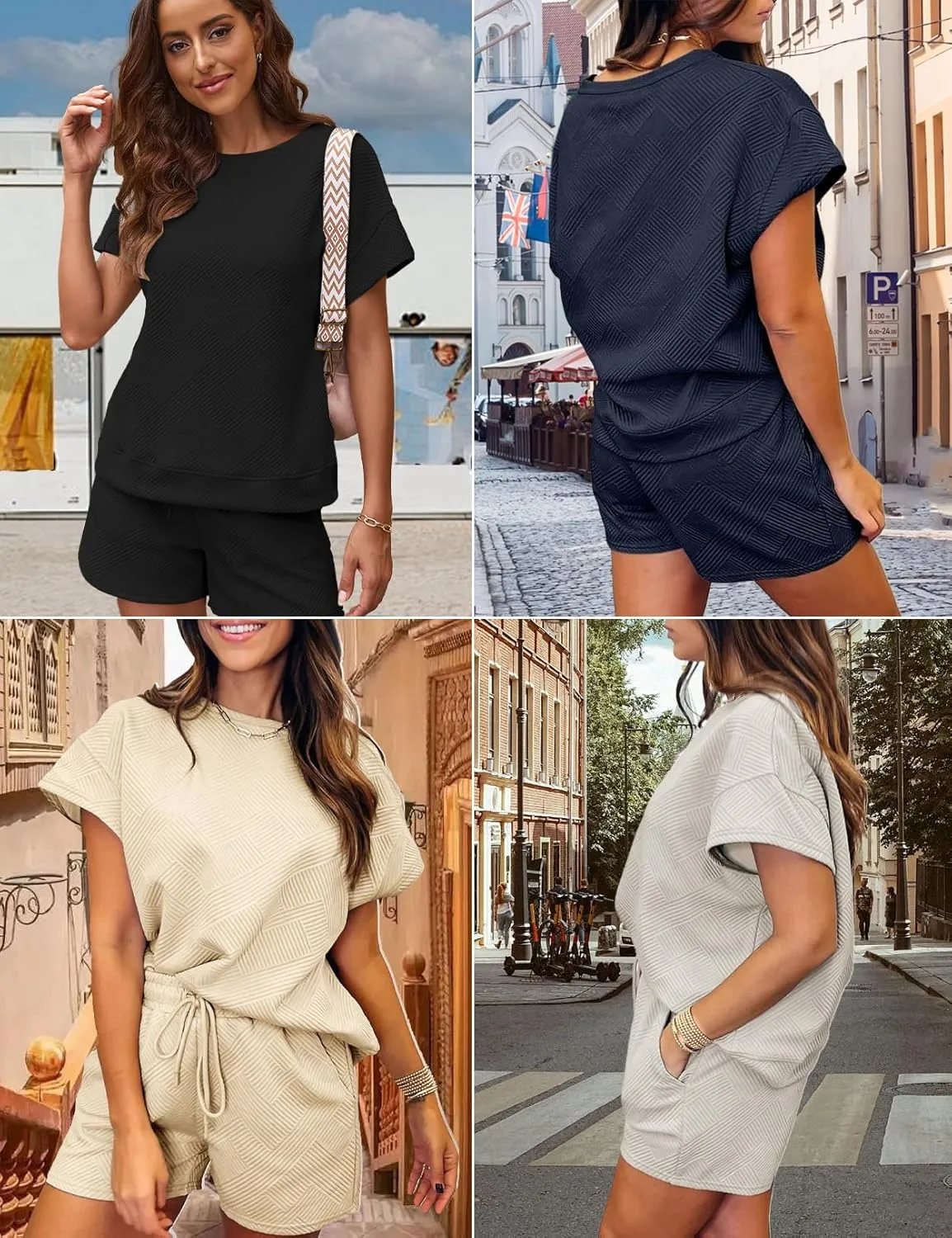 CHERFLY 2024 Women's Summer 2 Piece Outfits Tracksuit Short Sleeve Tops Sweatpants with Pockets Casual Lounge Sets