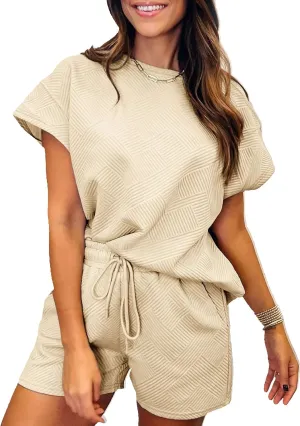 CHERFLY 2024 Women's Summer 2 Piece Outfits Tracksuit Short Sleeve Tops Sweatpants with Pockets Casual Lounge Sets