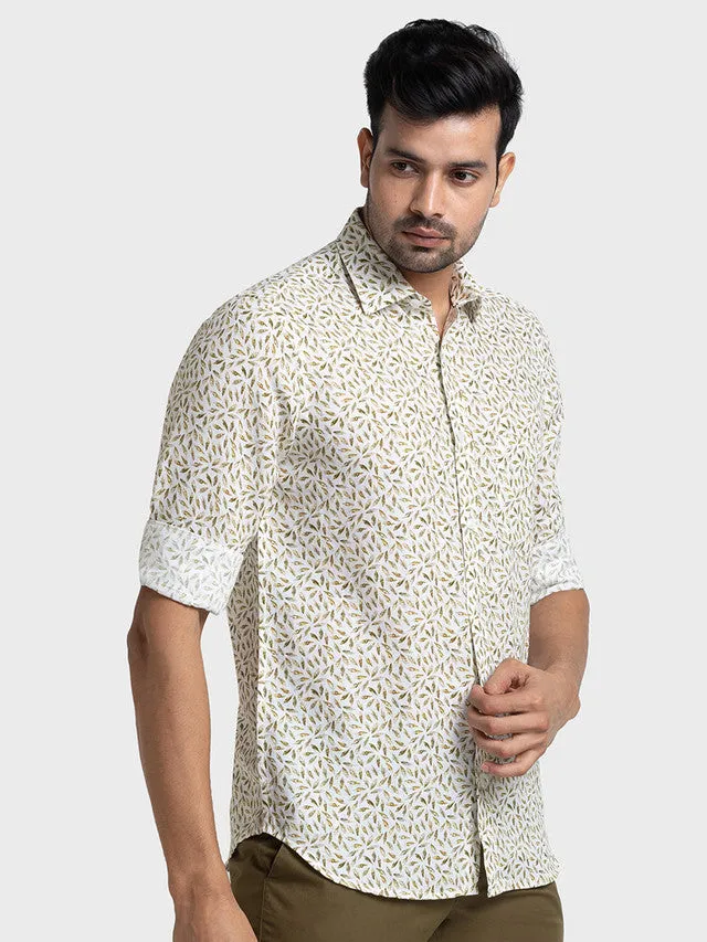 Colorplus Green Printed Tailored Fit Cotton Casual Shirt
