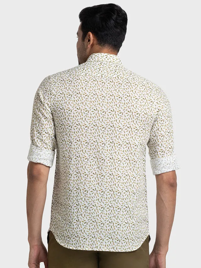 Colorplus Green Printed Tailored Fit Cotton Casual Shirt
