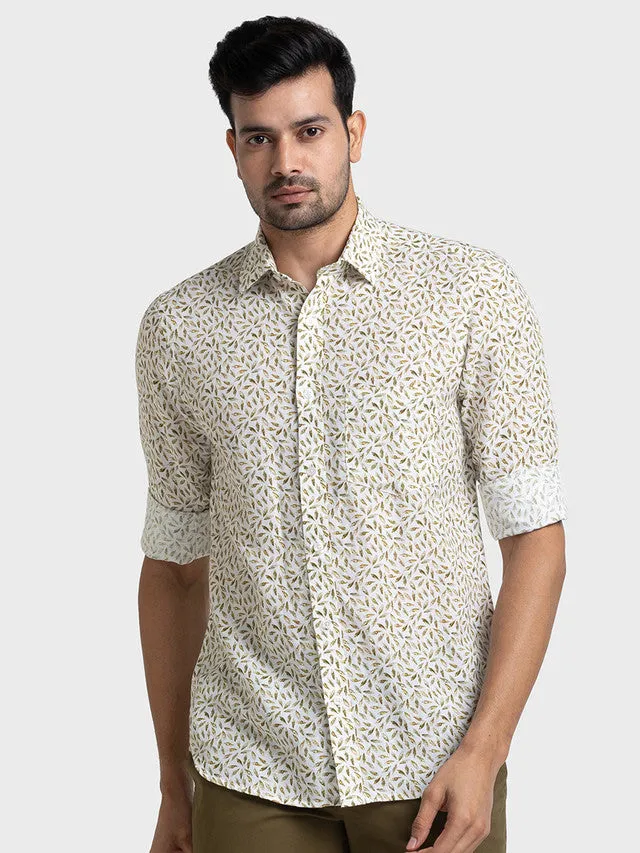 Colorplus Green Printed Tailored Fit Cotton Casual Shirt