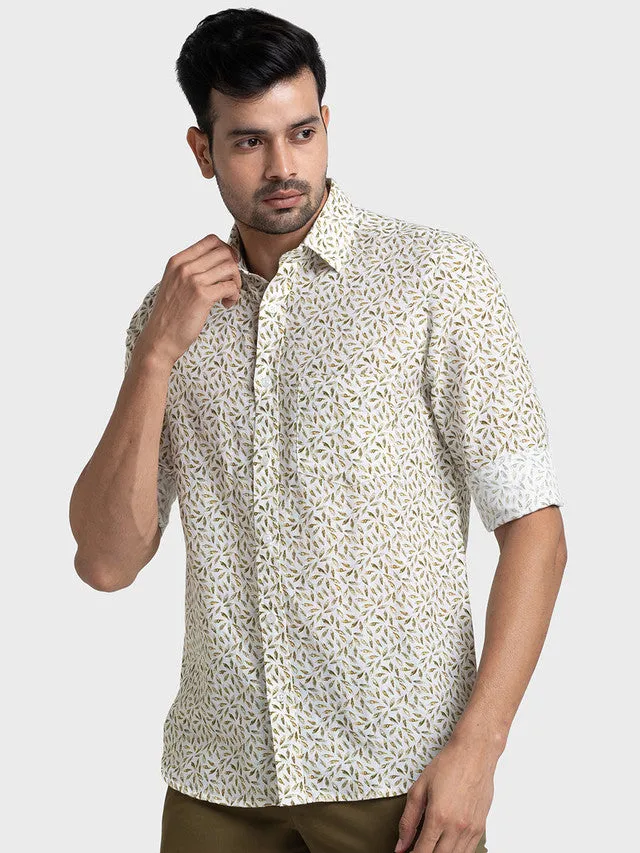 Colorplus Green Printed Tailored Fit Cotton Casual Shirt